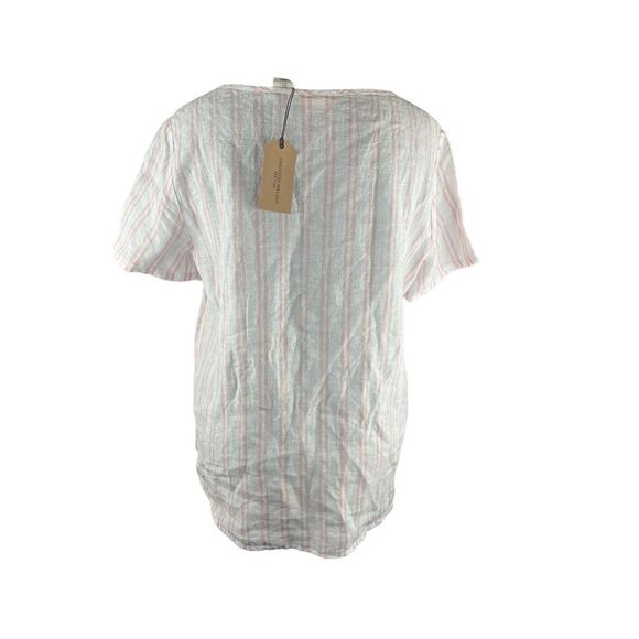 Christian Siriano white pink striped 100% linen high low blouse shirt large new - Picture 2 of 6